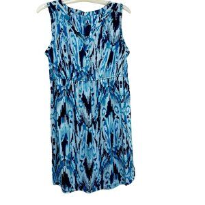 Sonoma Life + Style Petite Blue Ikat Sleeveless Dress PM Polyester/Rayon